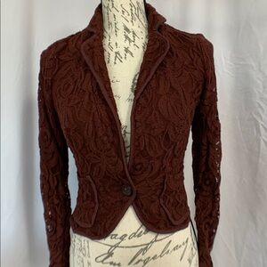 VTG silhouette brown lace cropped jacket XS spandex INC